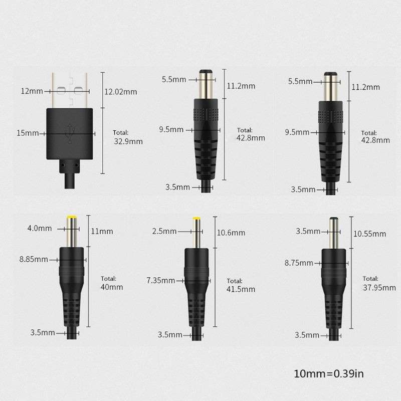 Porta USB a DC Cavo di Ricarica Cavo di DC/5.5x2.1 5.5x2.5 3.5x1.35 4.0x1.7 2.5x0.7 AXYF