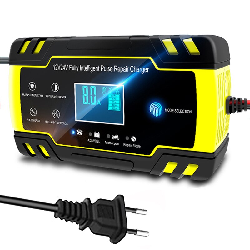 Draagbare Auto Acculader 12V/24V 8A Digitale Lcd Display Automatische Smart Fast Power Opladen Voor Auto motorfiets Puls Reparatie: EU Plug