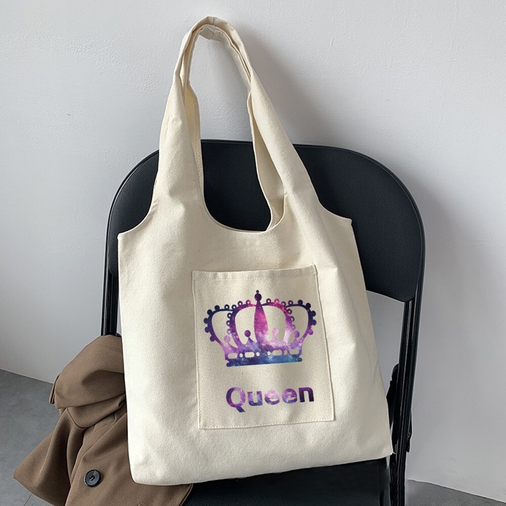 Zoete Stijl Vrouwen Mode Forenzenzak Schoudertas Classic Koning Koningin Patroon Gedrukt Beige Vierkante Alle-Wedstrijd Dames handtas: 5Queen005