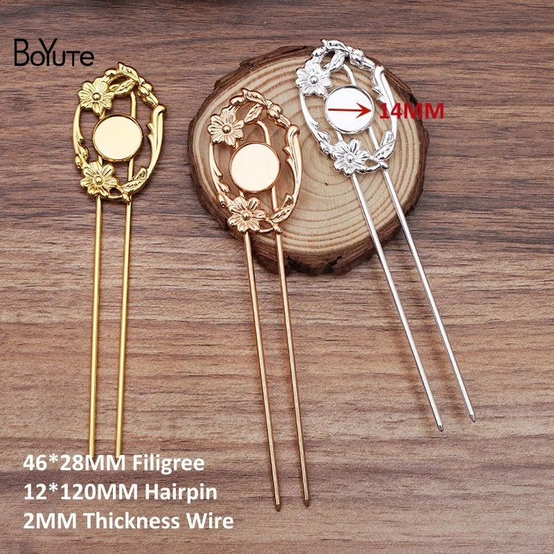 BoYuTe (10 stuks/partij) 12*115*2 MM Ijzer Haar Vork Haarspeld Lassen Messing Filigraan Diy Haaraccessoires: 45cm / Puur Goud Kleur