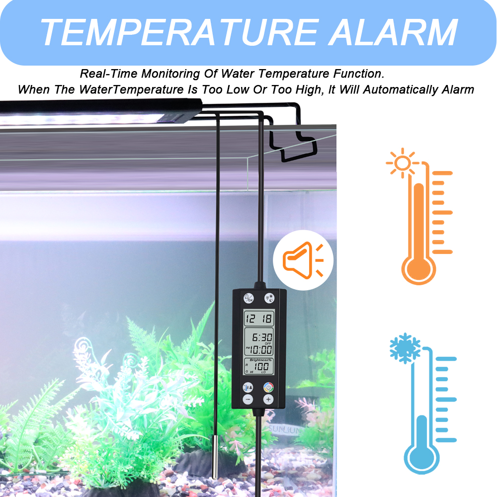 Luz LED de iluminación de espectro completo para acuario, 30-60cm, 24/7, con termómetro y función de memoria, lámpara para plantas y peceras, IP68, 100V-240V