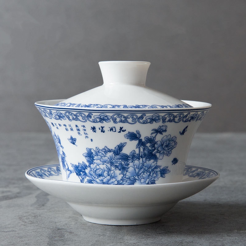 retro chińskie filiżanki robić herbaty 200ml jingdezhen niebiesko-biała porcelana sancai gaiwan miska robić parzenia herbaty filiżanka i spodek zestaw ceramicznych naczyń robić herbaty