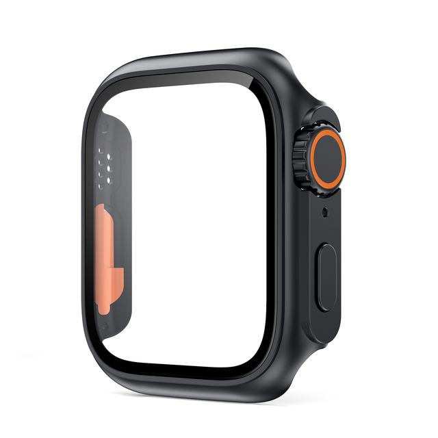 Displayschutzfolie für Apfel Uhr-Gehäbenutzen 46 mm, 42 mm, 45 mm, 40 mm, 44 mm, 41 mm, PC-Abdeckung + Glasfolie, Wechsel zu Ultra-Serie 10, 9, 8, 7, 6, 5, 4 SE: KAF7 / 4-6,9 Zoll