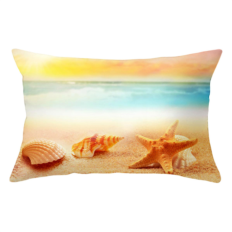 Summer Beach Pillow Case Starfish Sea Snail Shell Cushion Cover Sofa Home Decoration Landscape Polyester: light green
