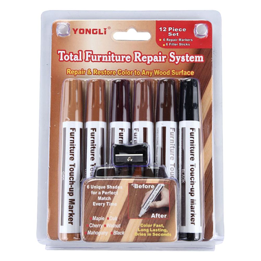 6 teile/satz Holzmaserung Farbe Reparatur Stift Marker Papier Gewickelt Wachs Stöcke kratzen aus Farbe Farbe Stift für Möbel Boden kratzen