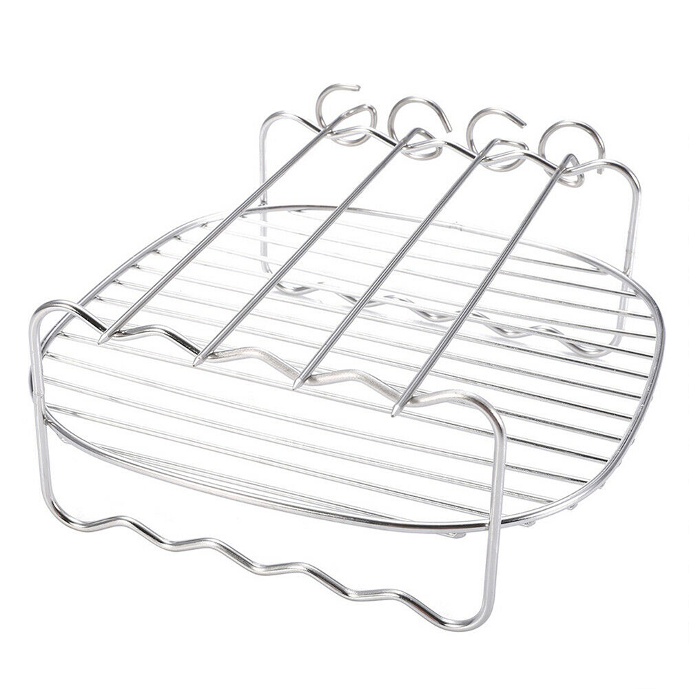 BBQ Rack Air Fryer Holder Stainless Steel Double-deck Skewers Home Replacement Baking Tray Barbecue BBQ Rack 3: Default Title