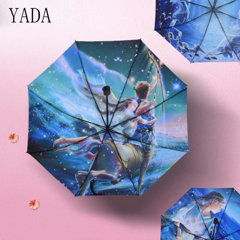 YADA 12 Constellation Pattern Folding Rainy Umbrella Anti-UV Rainproof Sun Protection Parasol Umbrellas Female YS015