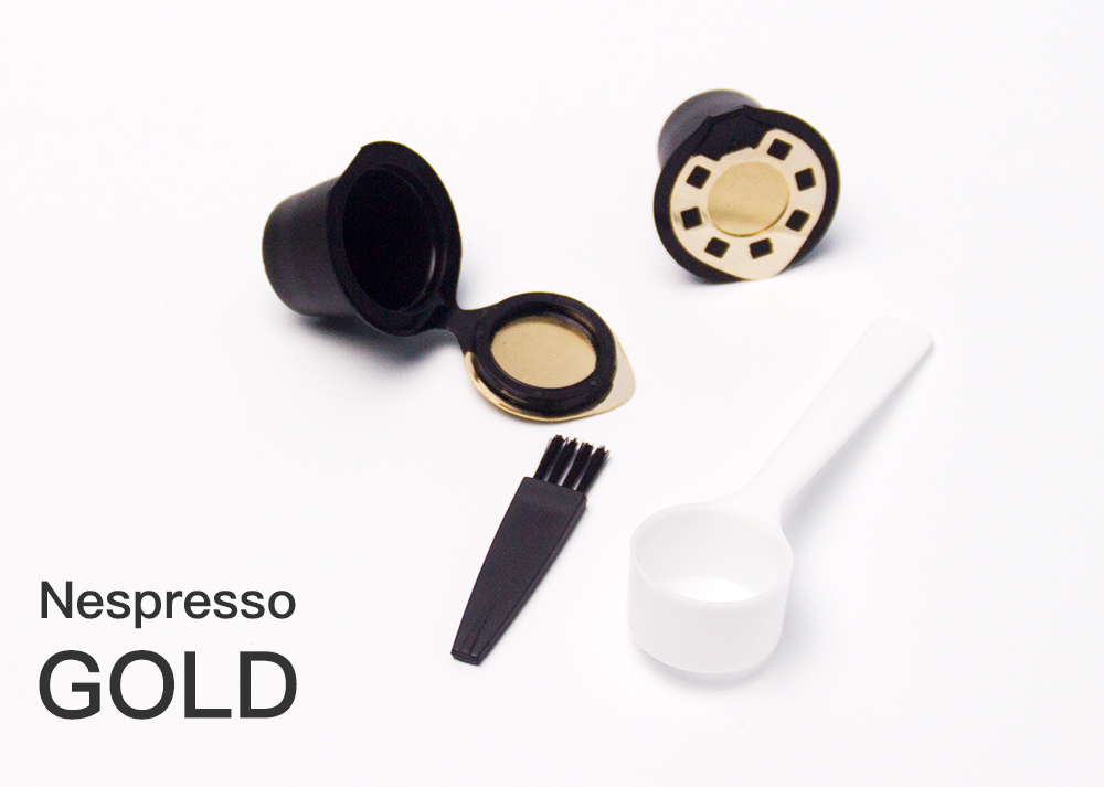 Filtre réutilisable pour capsules à café Nespresso | 2/4/6 pièces, dosettes de café rechargeables, outils de café, directe cuillère , brosse: 4 PCS / gold