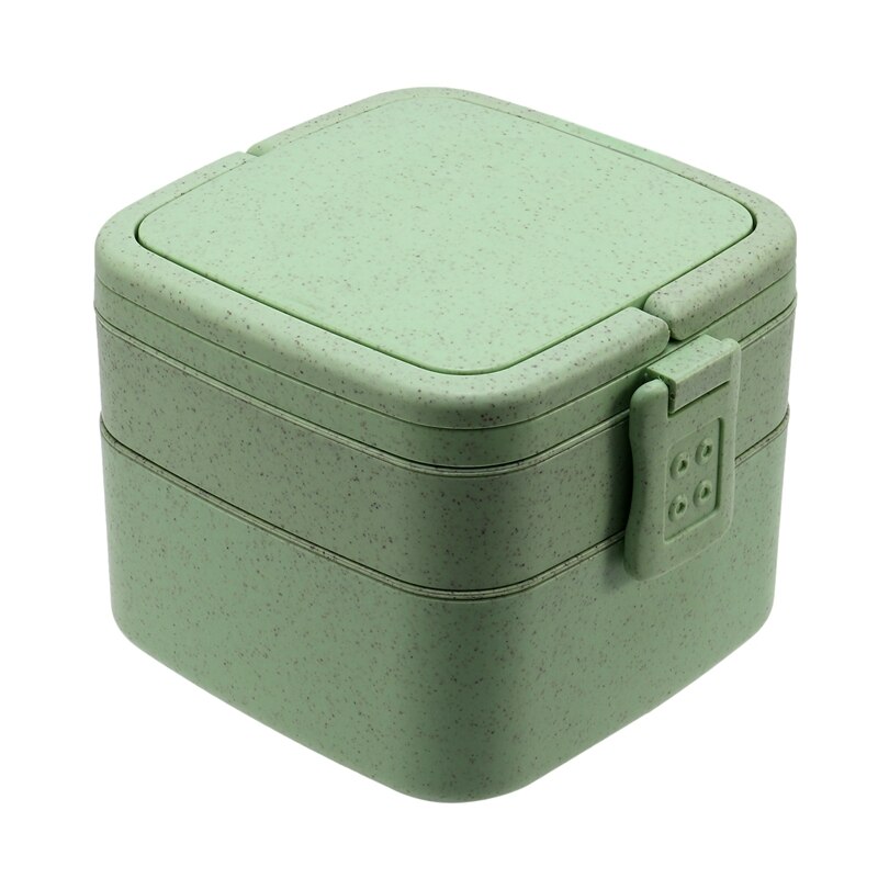 Lunchbox van tarwestro, dubbel rooster, draagbare lunchbox voor studenten, verzegelde lunchbox voor op het werk