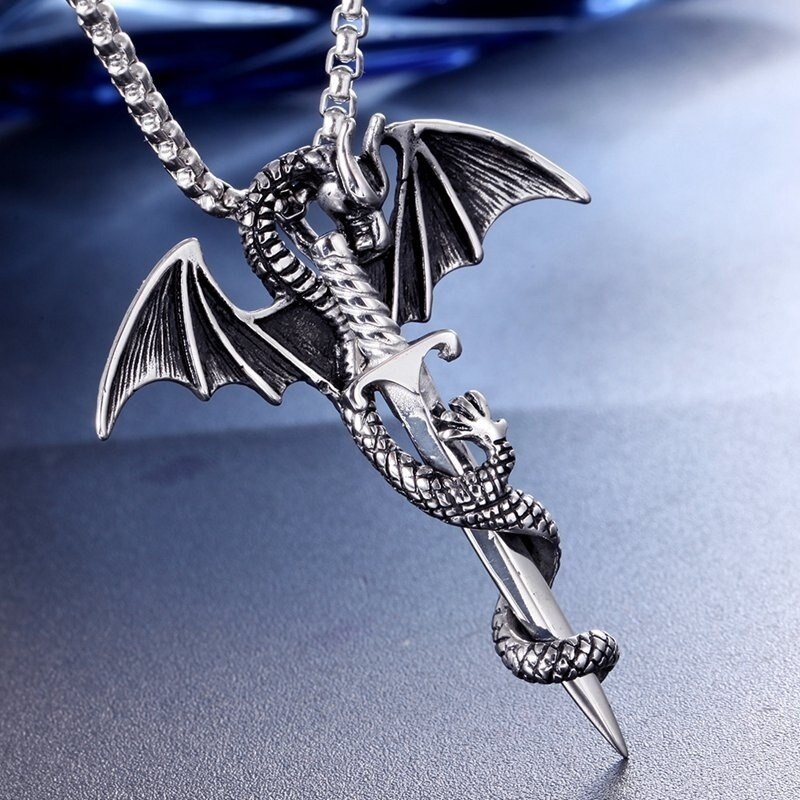 Retro Viking Pterodactyl Heilige Zwaard Vorm Hanger Ketting Heren Ketting Metal Sliding Draak Ketting Accessorie Party Sieraden