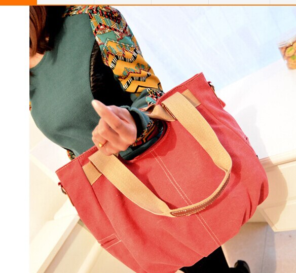 spring and summer women canvas bag with leather shoulder influx of portable multi-purpose
