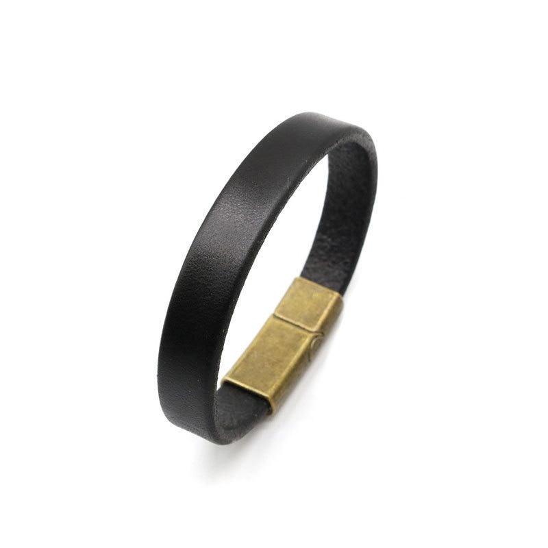 Enkla läderarmband för män magnetiskt lås charmarmband för män trendiga smycken manliga armband: Svart
