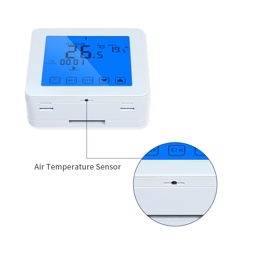 Gas Boiler Heating Temperature Controller Programmable Thermostat Wall Mounted Boiler Thermostat Blue Backlight Touch Button