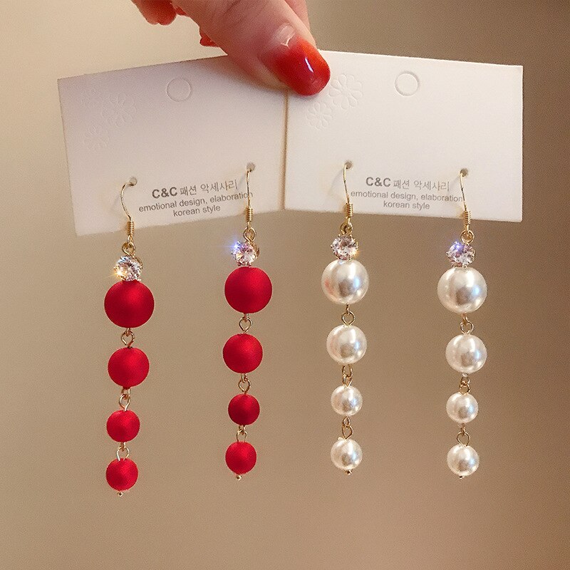 Trend Simulatie Pearl Lange Oorbellen Voor Vrouwen Geometrie Bruiloft Hanger Oorbellen Koreaanse Sieraden Goede Oorbellen