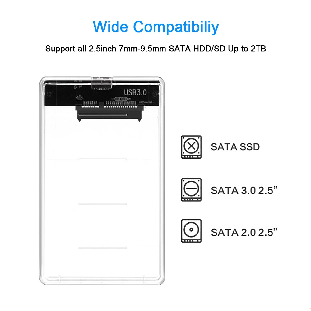 Chipal gjennomsiktig 2.5 -tommers hdd-deksel sata til usb 3.0- adapter høyhastighetsboks harddiskkabinett til samsung seagate ssd 5 gbps