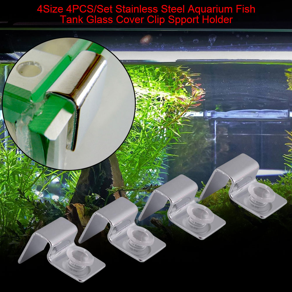 4 stk rustfrit stål låg clips klemmer glas dæksel støtteholdere med 4 stk silikone puder til akvarie akvarium