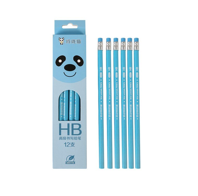 12pcs/pack Cartoon Animal Pig Animals HB Standard Pencil With Eraser Kids Office School Writing Pen Touch Stationery Supplies