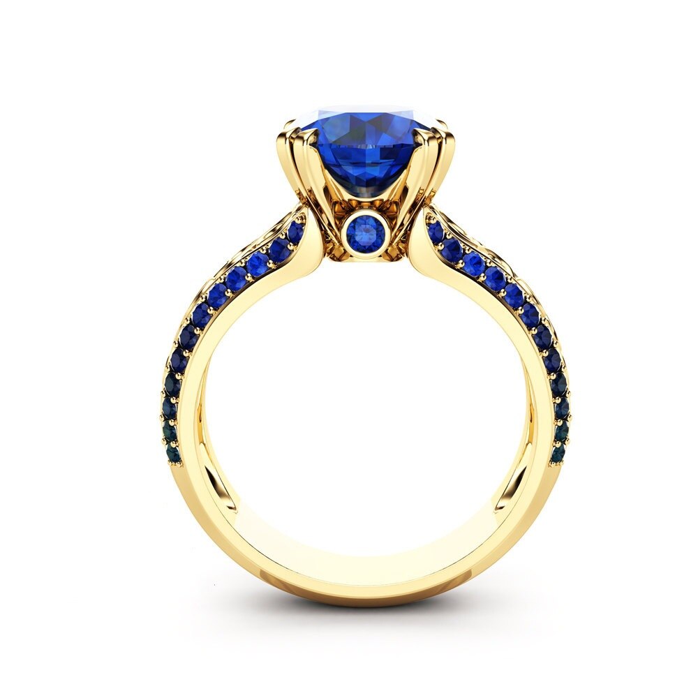 Anel de safira azul com flor de 14k, dourado, diamante, bizutérias, peridot, pedra preciosa, rubi 1carat e anéis com manchas para mulheres