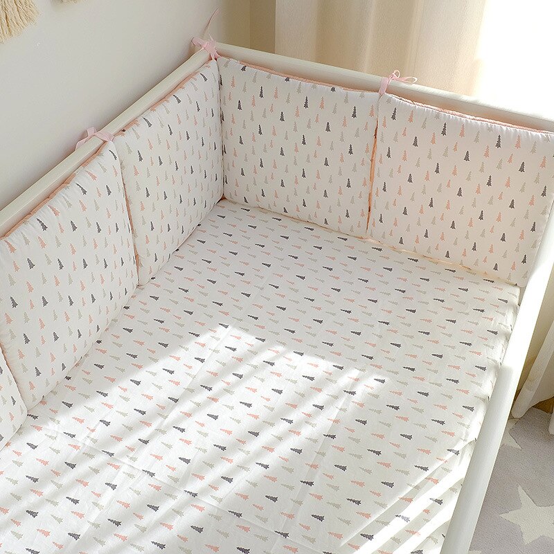 6 teile/satz Baby Bett Stoßstange Karton Kissen Kissen Stoßstange für Infant Bebe Krippe Protector Nestchen Baby Bettwäsche Set: pink forest