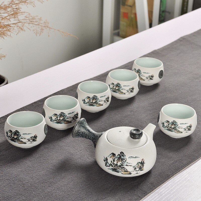 7 stk søte broderte fugl te sett kung ku tekanne kopp sett japansk stil tykt keramikk tekanne som: 1