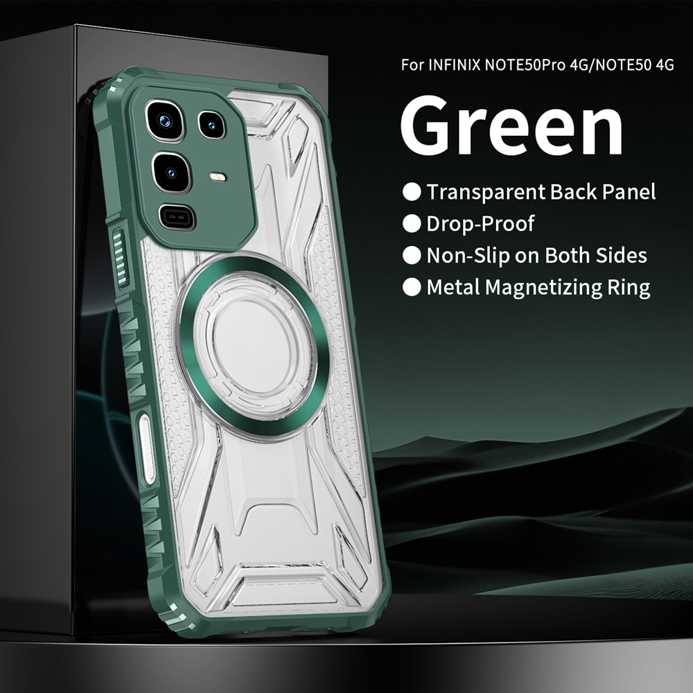KEYSION Transparent Magnetic Case for Infinix Note 50 Pro 4G Silicone+PC Heavy Duty Shockproof Phone Cover for Infinix Note50 4G: Wood / green