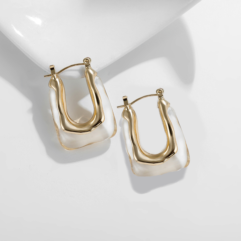 Pendientes de aro de resina transparente para mujer y niña, aretes gruesos de acrílico con flores geométricas, joyería de llamativa, nueva