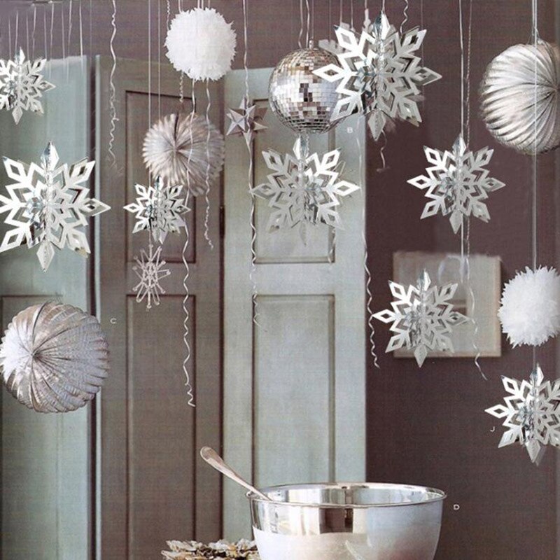 Decoraciones de copos de nieve de Navidad para de Frozen, guirnaldas de papel huecas 3D, adorno de nieve falsa, decoraciones de invierno para el hogar