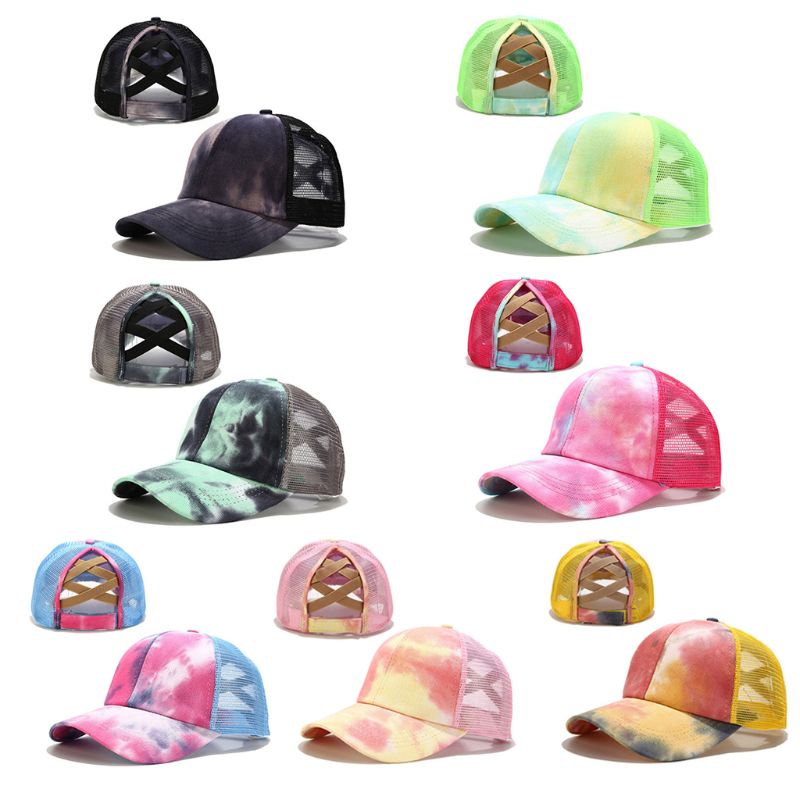 Casquette de Baseball colorée pour femmes, chapeau de camionneur en maille, queue de cheval croisé