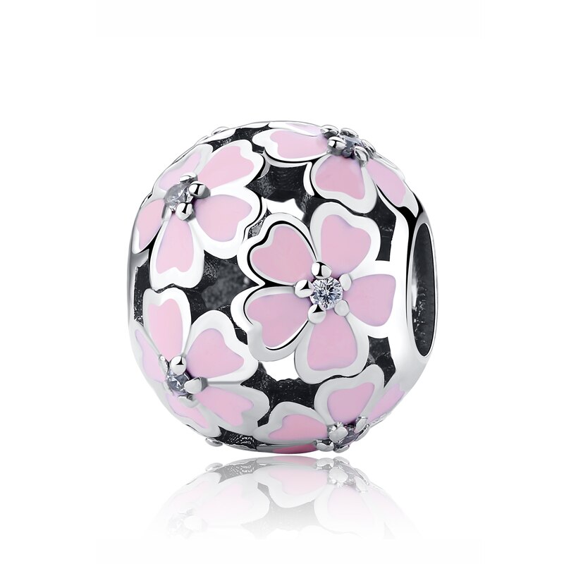 Oryginalny 925 srebro urok koralik różowy biały pierwiosnek łąka uroki kwiat dopasowanie bransoletki kobiety Diy biżuteria: Różowy