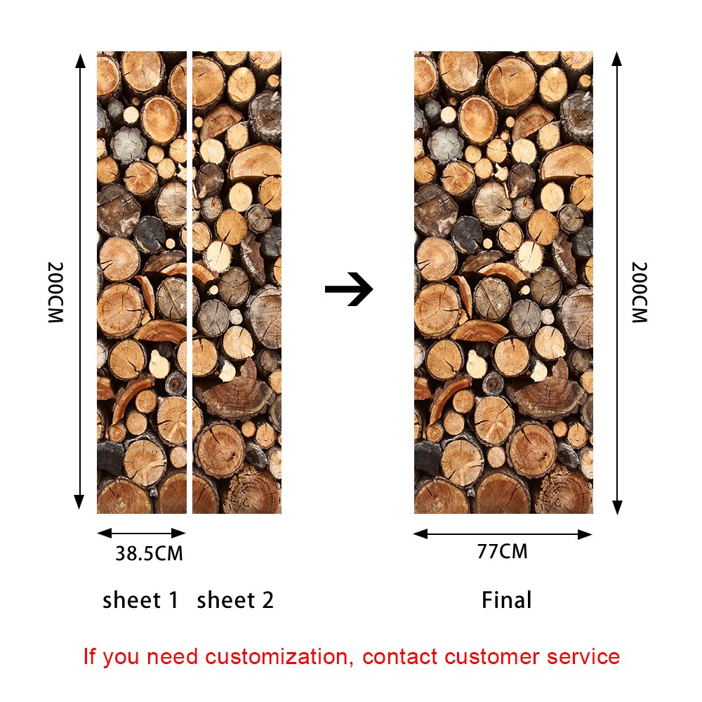 Wood Stack Vinyl Door Stickers Home Decoration for Kitchen Toilet Outdoor Diy Wall Stickers Peel &amp; Stick Art Wallpaper: 38.5cmX200cmX2pcs