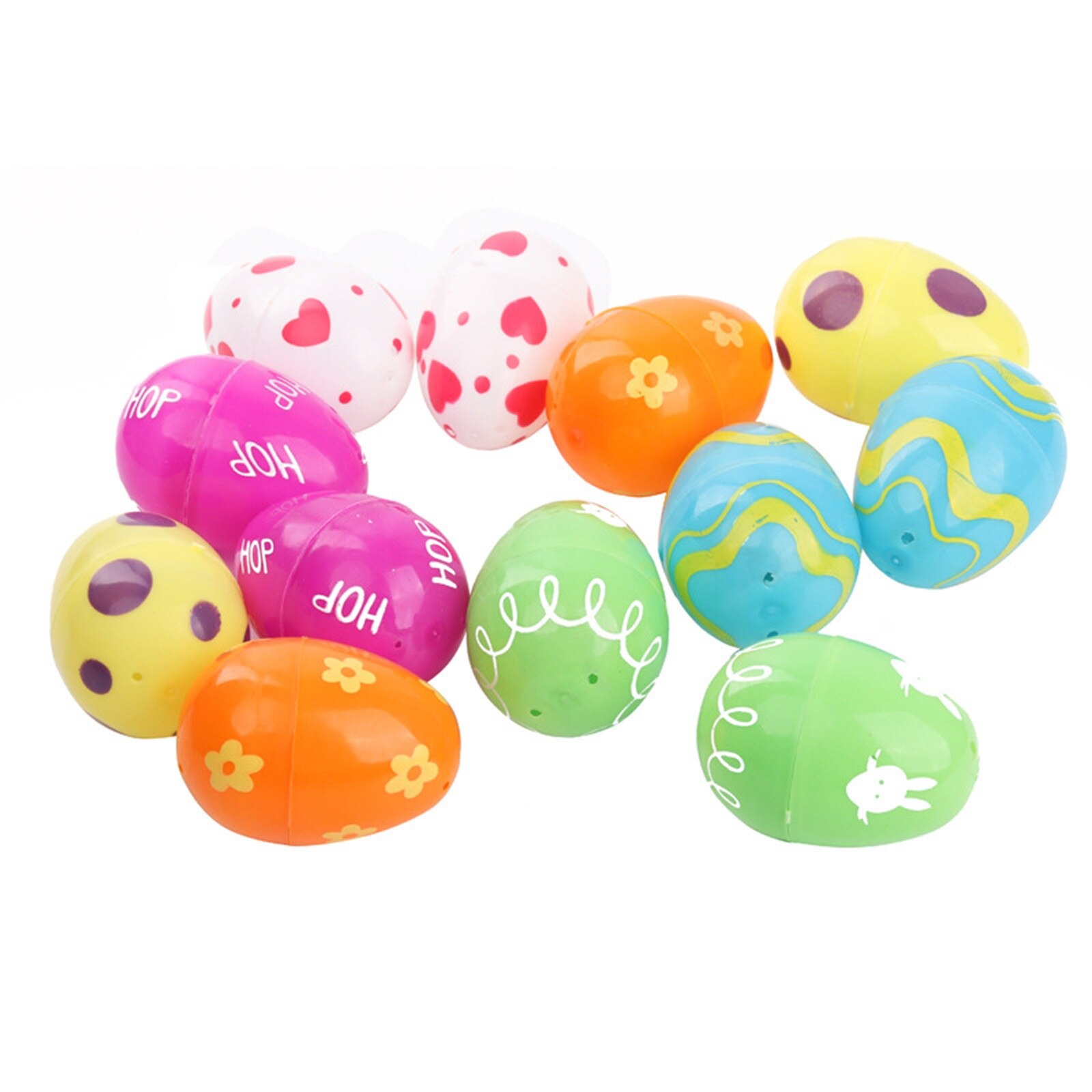 12pcs Fillable Plastic Easter Eggs Hunt Party Supply Pack Assorted Pattern Prints Easter Egg Party Kid DIY Non-toxicl Funny Toys