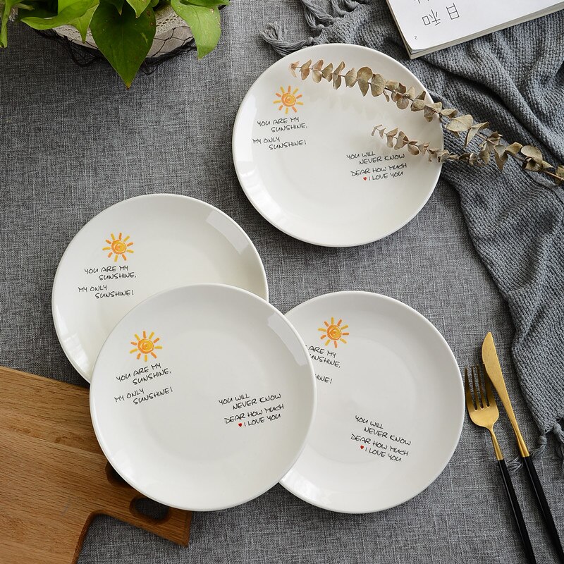 4Pcs 8-inch cartoon animal tableware western steak dessert cake salad fruit ceramic plate storage decorative tray: G