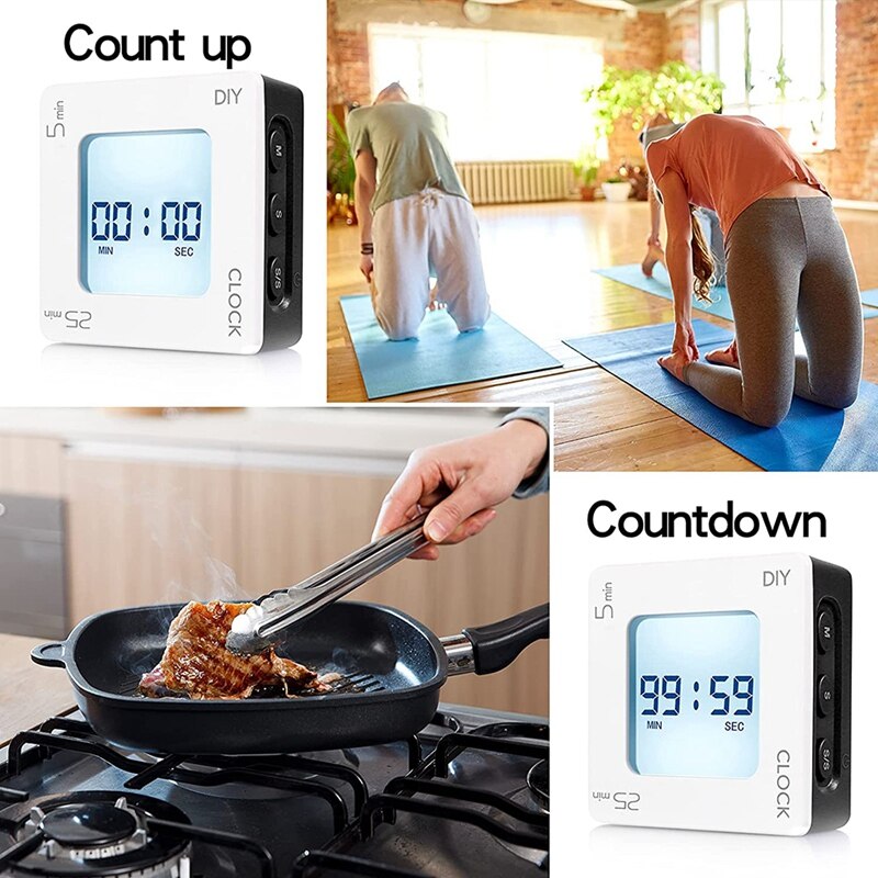 Home &amp; Office Timer With Clock, 5 &amp; 25 And DIY Minute Preset Flip/Rotating Shaking Countdown Timer, Alarm Clock