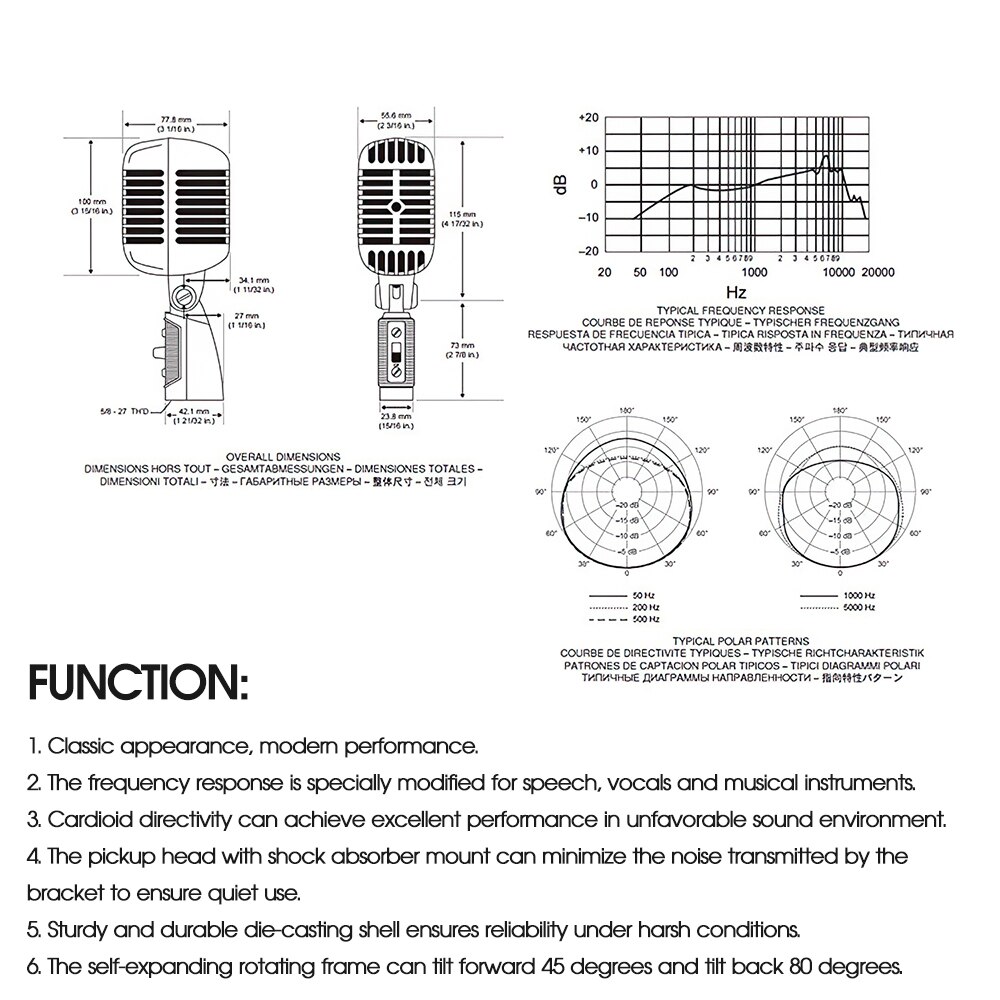 Professionelle Mikrofon für SHURE Vintage Stil Simulation Klassische Retro Dynamische Vocal Mic für Bühne leistung