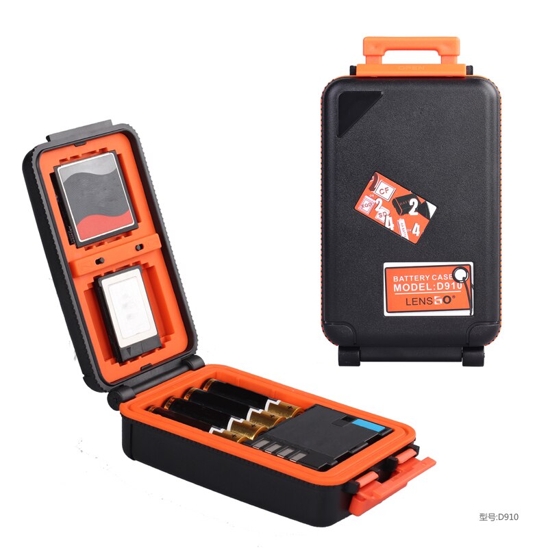 LENSGO D910 Camera Batterij Case Waterdichte SD CF XQD Geheugenkaart Opbergdoos AA batterij Organizer Voor 2 Camera Batterijen houder: Orange