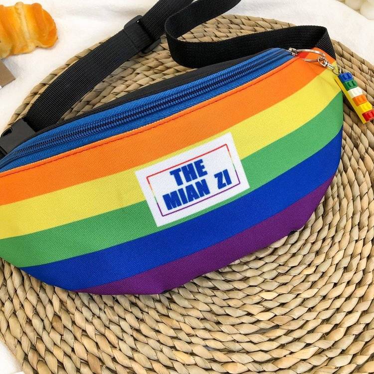 Summer Women Rainbow Street Waist Bags Girl Fanny Crossbody Packs Ladies Panelled Banana Bum Belt BagsTravel Purse