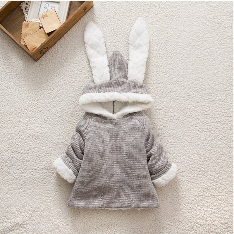 Hylidge śliczne długie uszy królika maluch dziewczyna płaszcz zimowy zamek błyskawiczny na plecach miękka bawełna polarny dla dzieci Snowsuit płaszcz z myłny dla dziewczynek kurtka