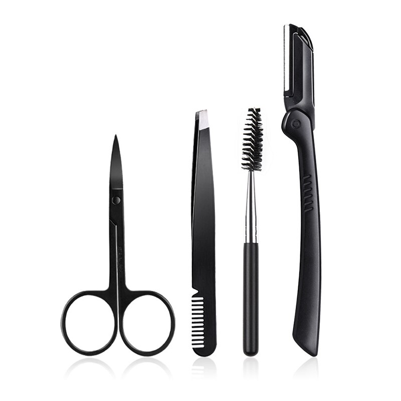 1Set Professionele Wenkbrauw Trimmen Tool Set Rvs Wenkbrauw Tweezer Clipper Schaar Wimper Borstel Cosmetische Make-Up Set