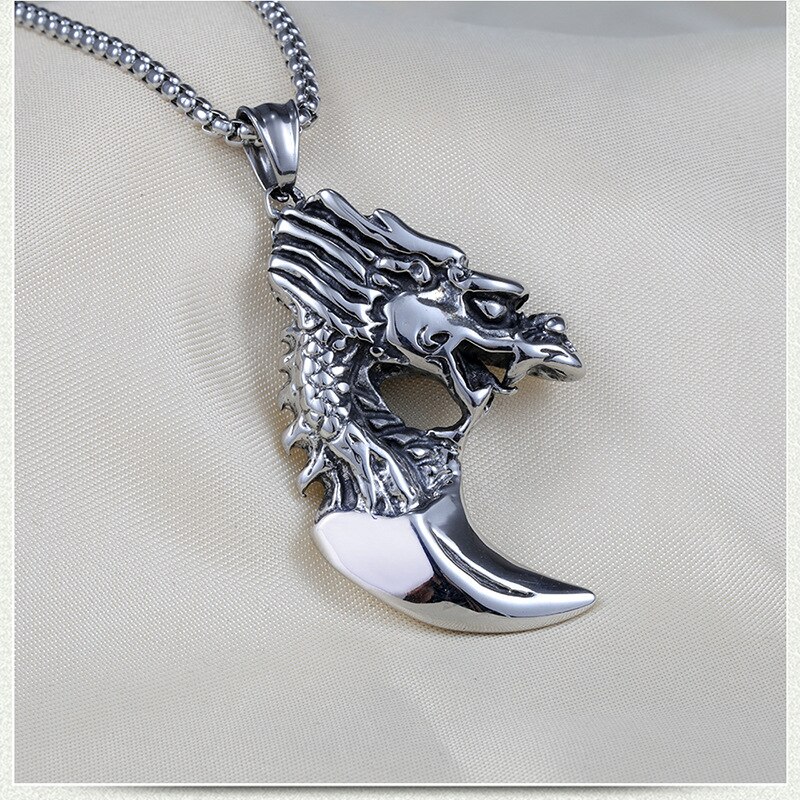 European and American Star Hip-hop Retro Titanium Steel Necklace Stainless Steel Wolf Tooth Necklace Dragon Tooth Pendant