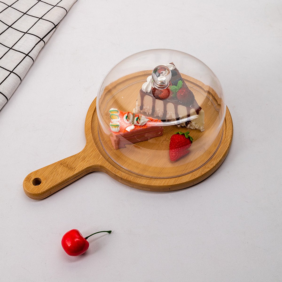 3 Size Transparent Acrylic Round Cake Stand Bamboo Tray Dust Cover Food Cover Dessert Display Stand For Weddings Birthday Decor
