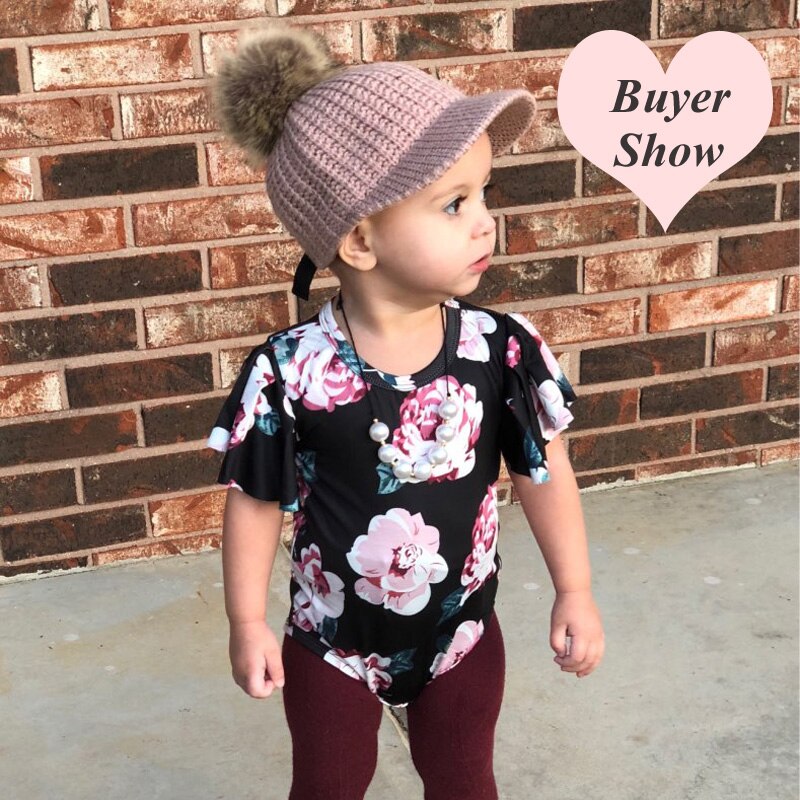 Stickad babymössa pompom vinterkeps för barn justerbar solid baby vintermössa tillbehör barnmössa för 2-5 år 1pc