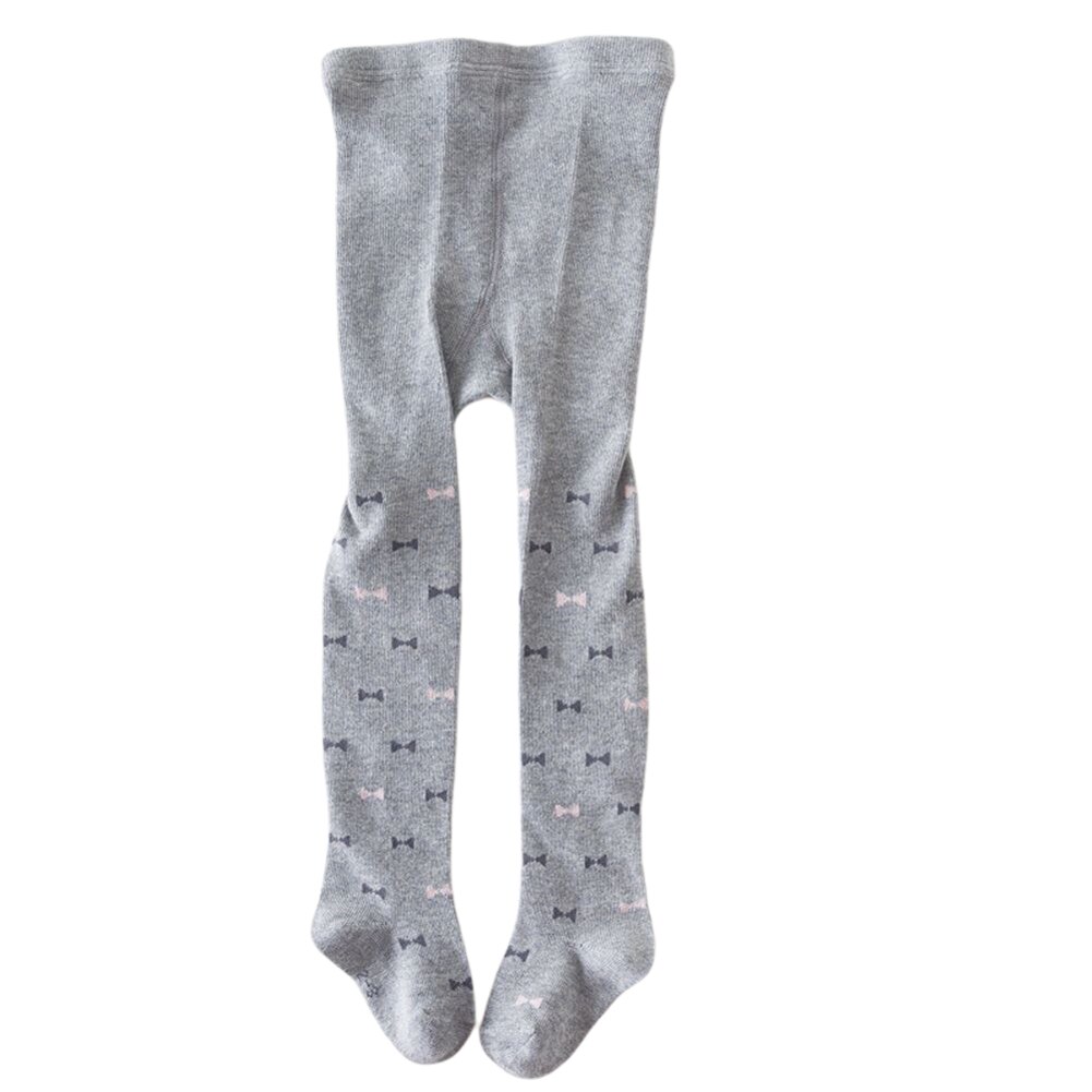 Enfant bébé filles coton tricot collants, collants nœud-noeud imprimé Leggings bas pantalon: Gris / 3T