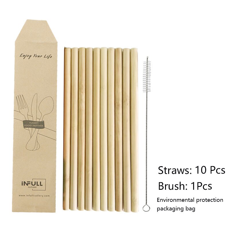 10Pcs/Set Natural Bamboo Reusable Drinking Straws Eco-friendly Party Bar Straws Reusable Accessory Cocktail Straw Steel Tools: Straw10Pcs