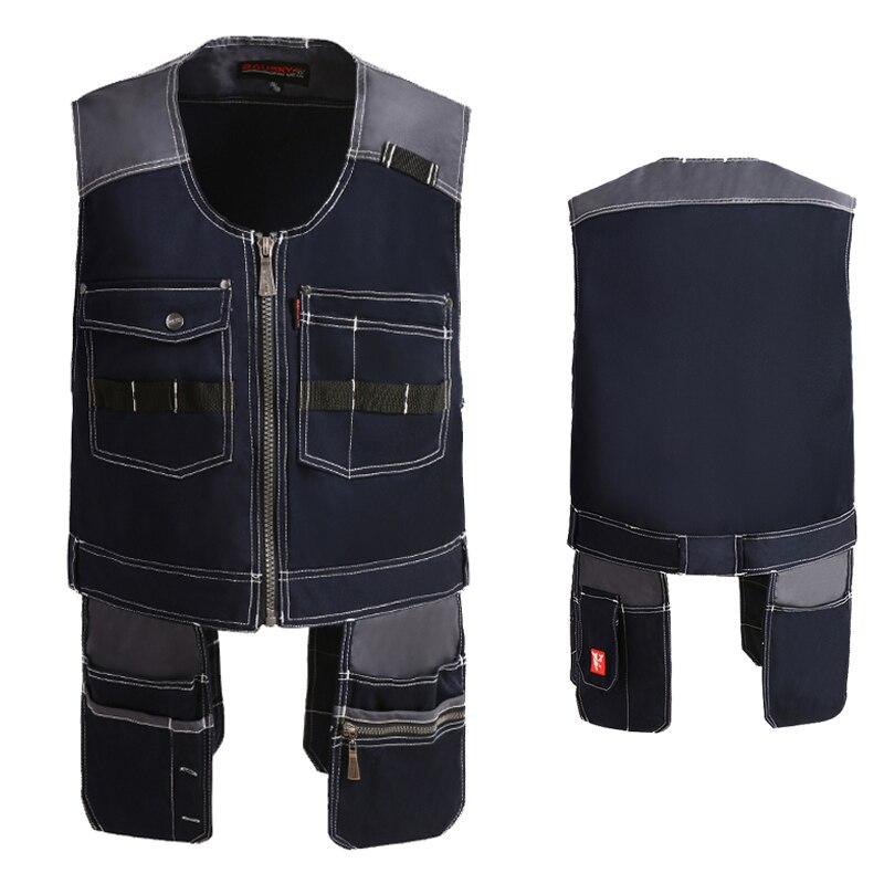 Bauskydd-Chaleco con bolsillos para herramientas para hombre, chaleco de trabajo mecánico para carpintero, ropa de trabajo para exteriores, chaleco para herramientas,: Dark Blue / S