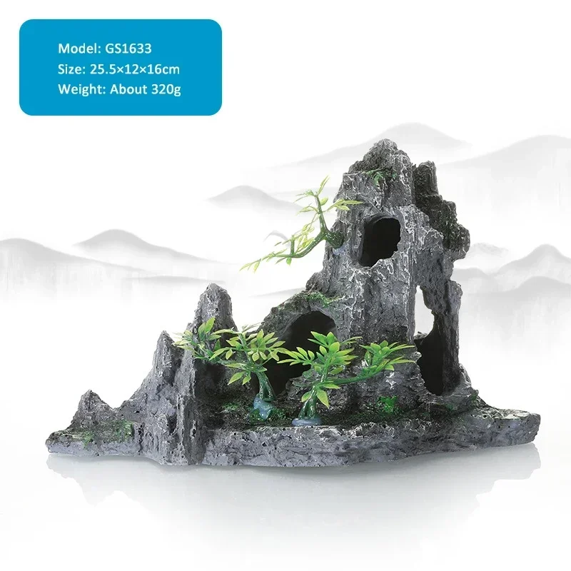 15-type decoratieve rotsen aquarium aquarium accessoires hars rotstuin aquarium decor vis verbergen gat rots voor aquarium: Blauw