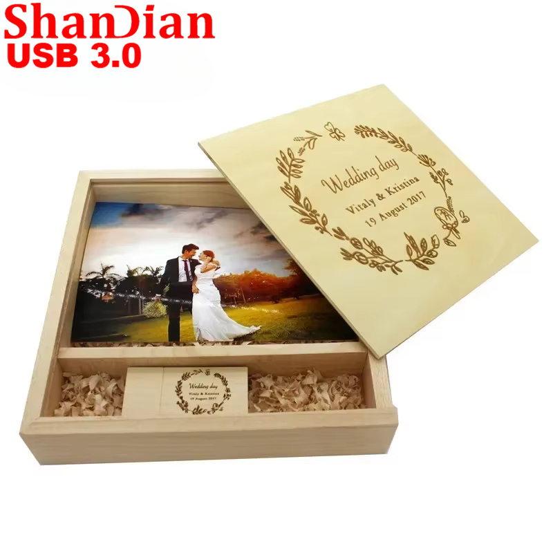 USB 3.0 Maple Photo Album with Box 5 Lot Free Custom LOGO USB Flash Drives 64GB Pen Drive 16GB Photography Stick（170*170*35 Mm）