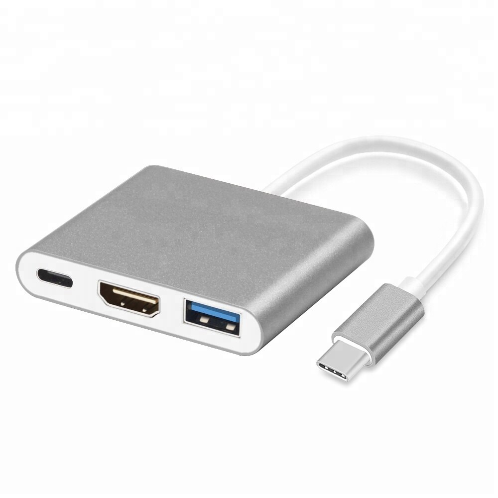 Usb c hdmi type c hdmi mac 3.1 omformer adapter typec til hdmi hdmi usb 3.0 type-c aluminium for apple macbook adapter usb-port: Sølv