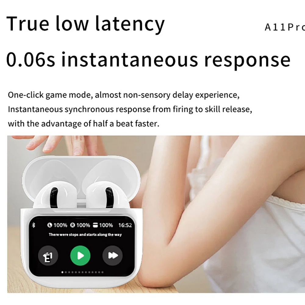 A11 Pro TWS Draadloze oordopjes Touch Control LCD-scherm Oortelefoon met ENC Ruisonderdrukking Super Bass Premium geluid Lange batterij
