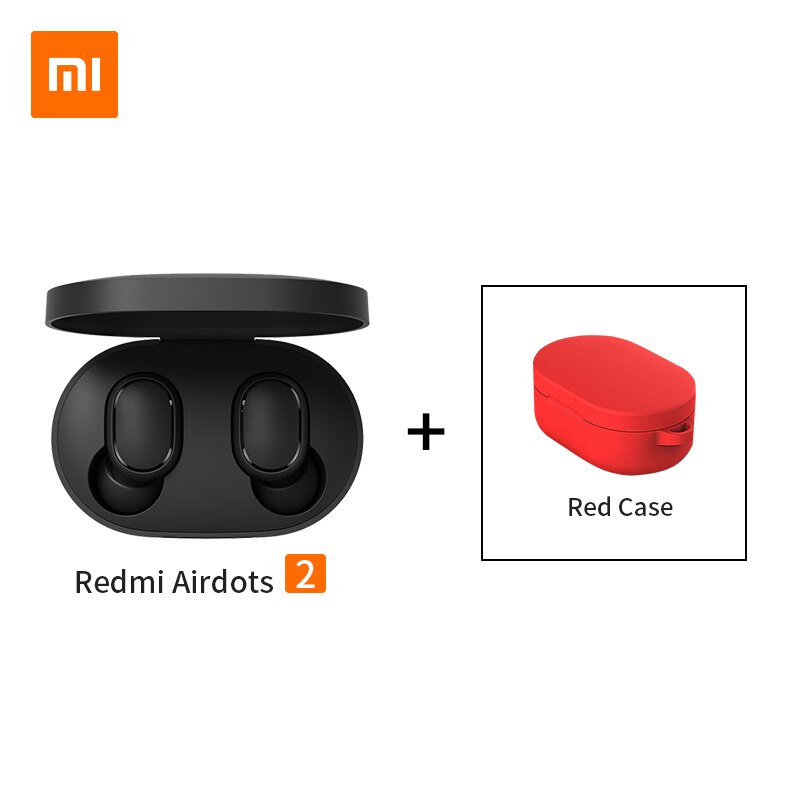 Xiaomi Redmi Airdots 2 Earbuds AI Control Stereo Bass with Mic Handsfree TWS Wireless Bluetooth 5.0 Earphone: add red case