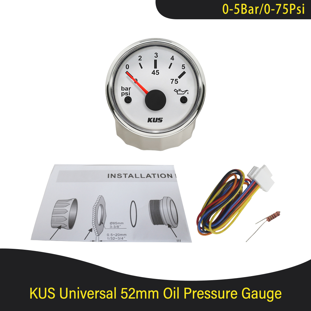 Kus 52mm oljetrykkmåler måler 0-5 bar (0-75 psi ) 0-10 bar (0-145 psi) med rød/gul bakgrunnsbelysning for båt bil lastebil  rv 12v 24v: 0-5 bar ws